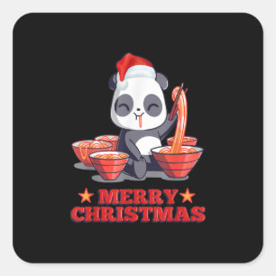 God jul Cute Ramen Panda Japanska Noodlar Fyrkantigt Klistermärke