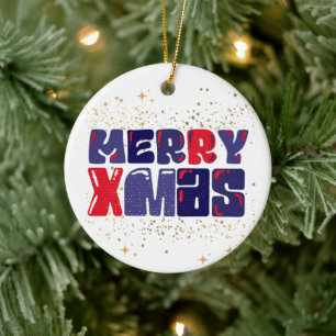 God jul Cute Red Blue Guld Julgransprydnad Keramik