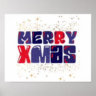 God jul Cute Red Blue Guld Poster