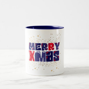 God jul Cute Red Blue Guld Två-Tonad Mugg