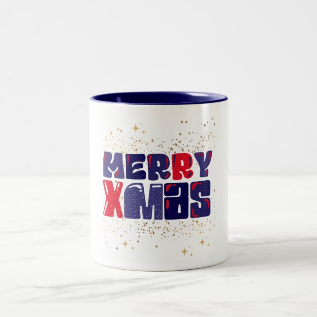 God jul Cute Red Blue Guld Två-Tonad Mugg (Center)