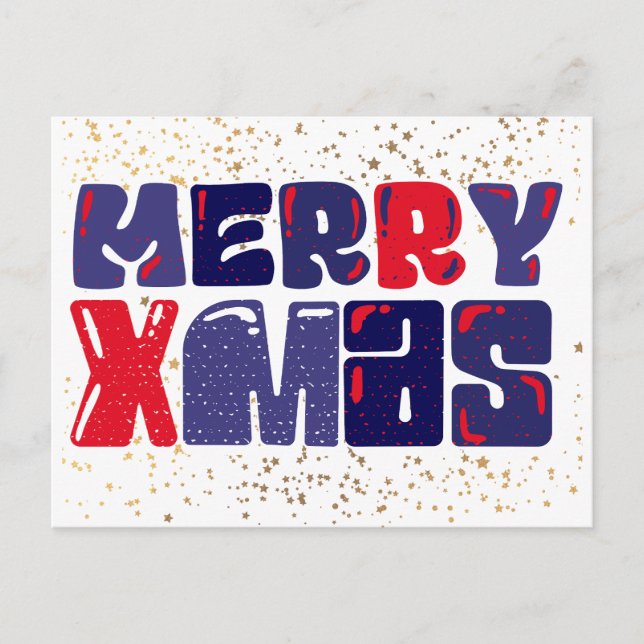 God jul Cute Red Blue Guld Vykort (Framsida)