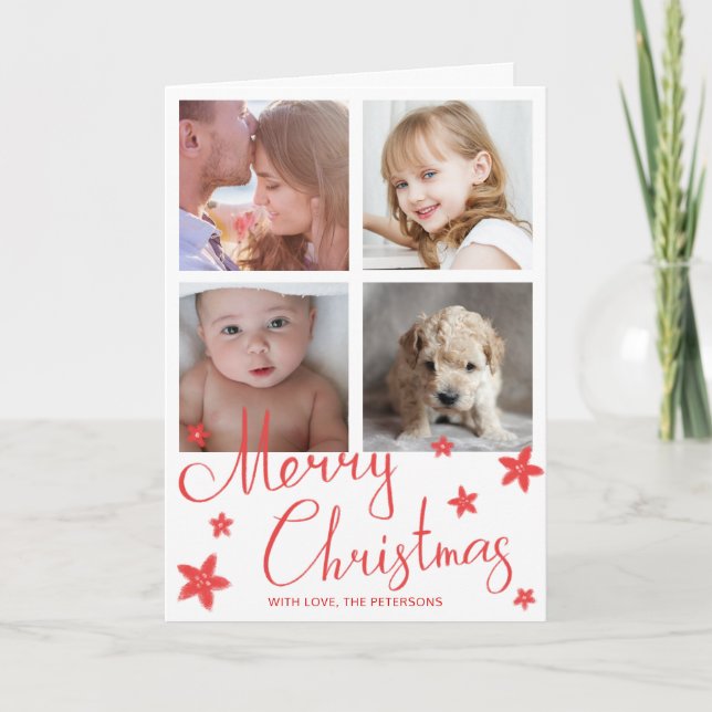 God jul Cute Red Chalk Photo Collage Helgkort (Framsida)