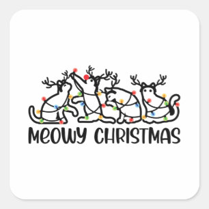 God jul, Cute Reindeer Cats Julafton Ljus Fyrkantigt Klistermärke