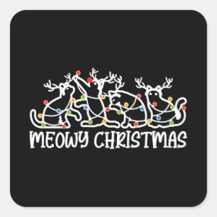 God jul, Cute Reindeer Cats Julafton Ljus Fyrkantigt Klistermärke