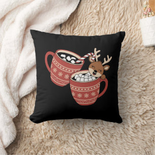 God jul Cute Reindeer Family Julafton-kaffe Kudde