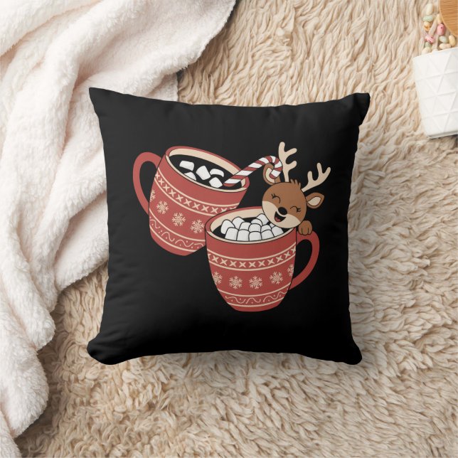 God jul Cute Reindeer Family Julafton-kaffe Kudde (Filt)