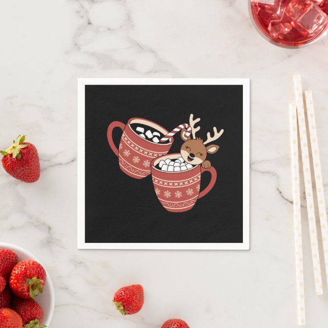 God jul Cute Reindeer Family Julafton-kaffe Pappersservett (Insitu)