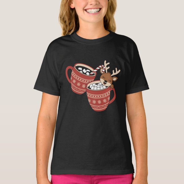 God jul Cute Reindeer Family Julafton-kaffe T Shirt (Framsida)