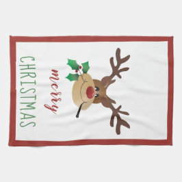 God jul Cute Reindeer Mistletoe Red Grönt Kökshandduk