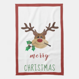 God jul Cute Reindeer Mistletoe Red Grönt Kökshandduk