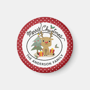 god jul Cute Reindeer Personlig Namn Magnet