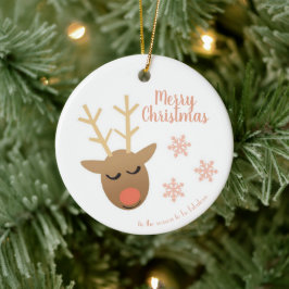 God jul Cute Reindeer Rosa Guld Julgransprydnad Keramik
