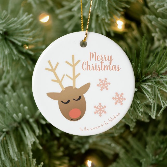 God jul Cute Reindeer Rosa Guld Julgransprydnad Keramik (Träd)