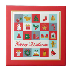 God jul Cute Retro Winter-julikoner Kakelplatta