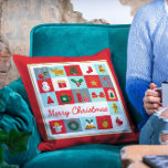 God jul Cute Retro Winter-julikoner Kudde<br><div class="desc">God jul Cute Retro Vinterjulen Ikoner jul Dekorativ kudde Cushions har texten "God jul" i modern röd manustypografi som accentueras med julsymboler som ren,  träd,  strumpor,  klockor,  snögubbe,  gåva,  krans,  holly,  stjärna,  candy cane,  gingerbröd,  ängel med mera. Designad av Evco Helgdagars www.zazzzle.com/store/evcoholidays</div>