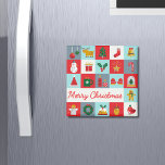 God jul Cute Retro Winter-julikoner Magnet<br><div class="desc">God jul Cute Retro Vinterjulen Ikoner Julmagneter har texten "God jul" i modern röd manustypografi accentuerad med julikoner som renar,  träd,  strumpor,  klockor,  snögubbe,  gåva,  krans,  hora,  stjärna,  candy cane,  gigbröd,  ängel med mera. Designad av Evco Helgdagars www.zazzzle.com/store/evcoholidays</div>