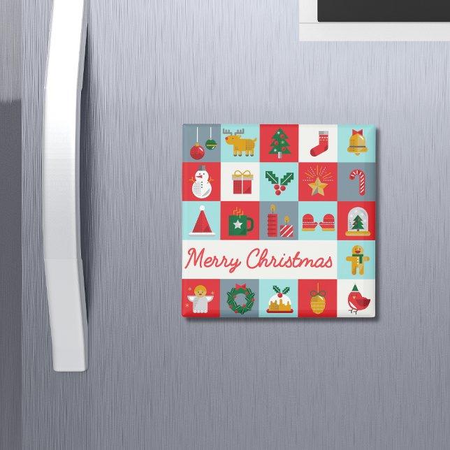 God jul Cute Retro Winter-julikoner Magnet (Skapare uppladdad)
