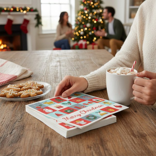 God jul Cute Retro Winter-julikoner Pappersservett (Skapare uppladdad)