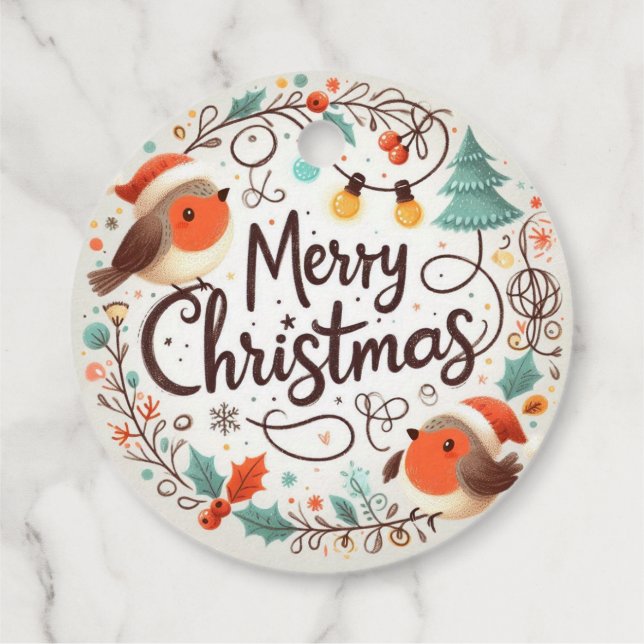 God jul Cute Robins Gåvor Etiketter (Baksida)