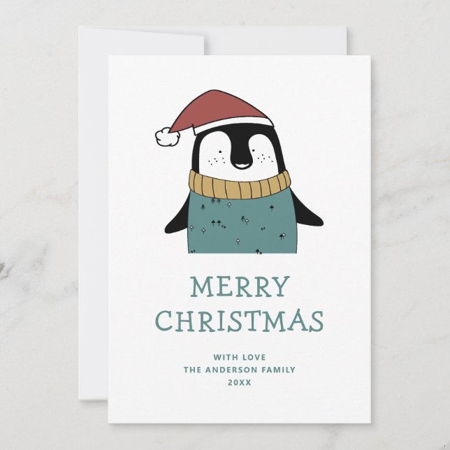 God jul. Cute roligt vinterpenguin Julkort (Framsida)