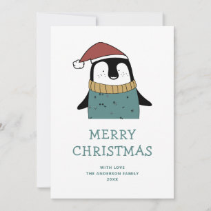 God jul. Cute roligt vinterpenguin Julkort