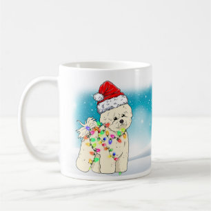 God jul, Cute Santa Hat Bichon Frisé Pet Kaffemugg
