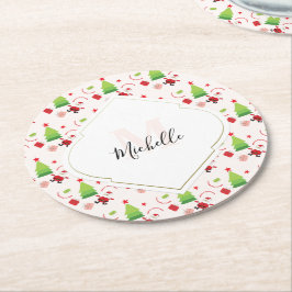 God jul Cute Santa Monogram Underlägg Papper Rund