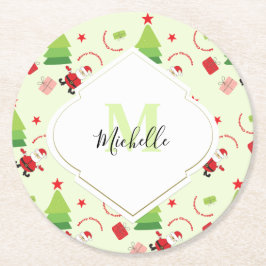 God jul Cute Santa Monogram Underlägg Papper Rund