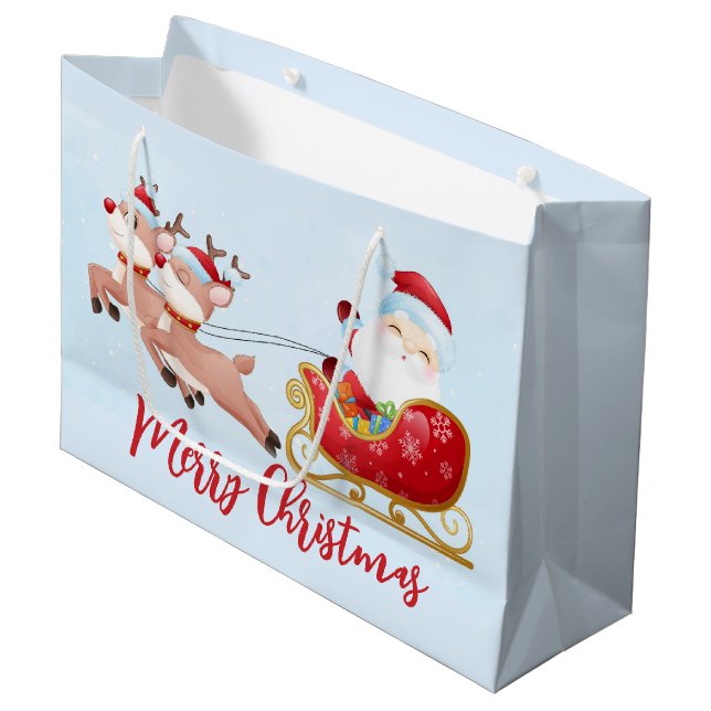 God jul, Cute Santa, Sleigh och Reindeer (Framsidan Vinklad)