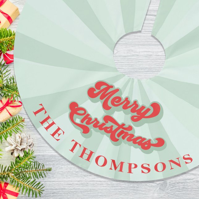 God jul Cute Simple Red Grönt Typography Julgransmatta Borstad Polyester (Merry Christmas retro style typography Christmas tree skirt.)