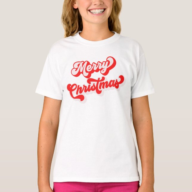 God jul Cute Simple Retro Calligraphy Red T Shirt (Framsida)