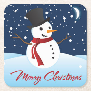 God jul Cute Snö Man Underlägg Papper Kvadrat