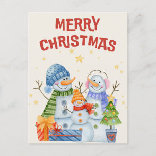 God jul Cute Snögubbars Family Helg Vykort