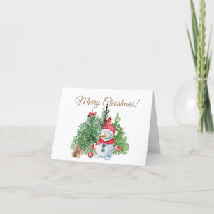 God jul Cute Snögubbe, ekorre, kardinal Helgkort