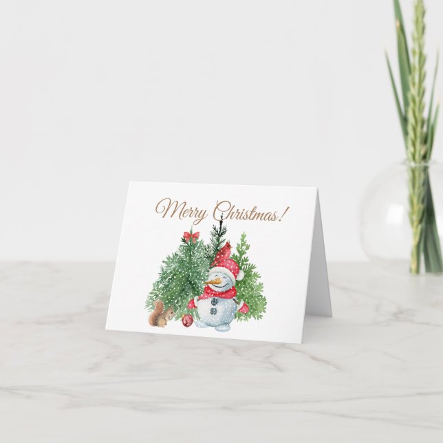 God jul Cute Snögubbe, ekorre, kardinal Helgkort (Framsida)