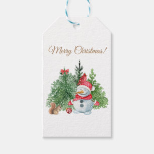 God jul Cute Snögubbe, ekorre, kardinal Presentetikett