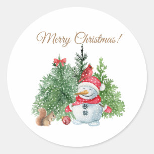 God jul Cute Snögubbe, ekorre, kardinal Runt Klistermärke