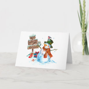God jul Cute Snögubbe och fåglar Kort