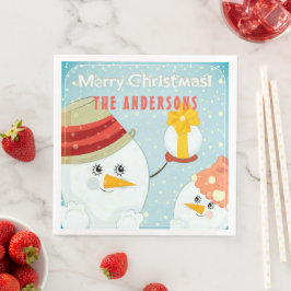 God jul Cute Snögubbe Winter Helgdagar Namn Pappersservett