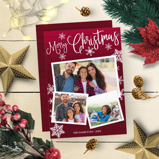 God jul Cute Snowflake Rustic 3 Foton Inbjudningar (Skapare uppladdad)