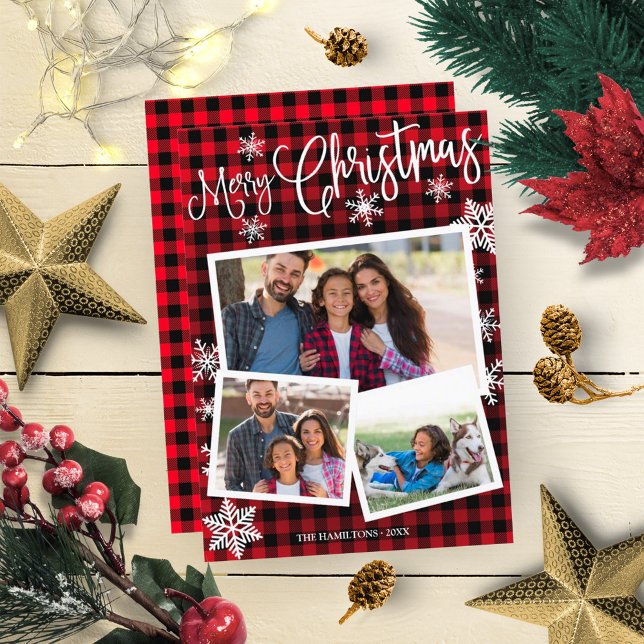 God jul Cute Snowflake Rustic 3 Foton Inbjudningar (Skapare uppladdad)