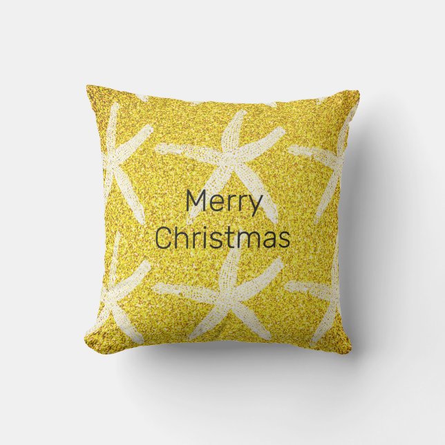 god jul Cute Starfish Guld Gult Glittery Kudde (Framsida)