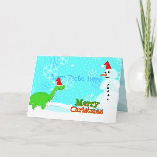 god jul Cute Tecknad Dinosaur Snögubbe Card Helgkort
