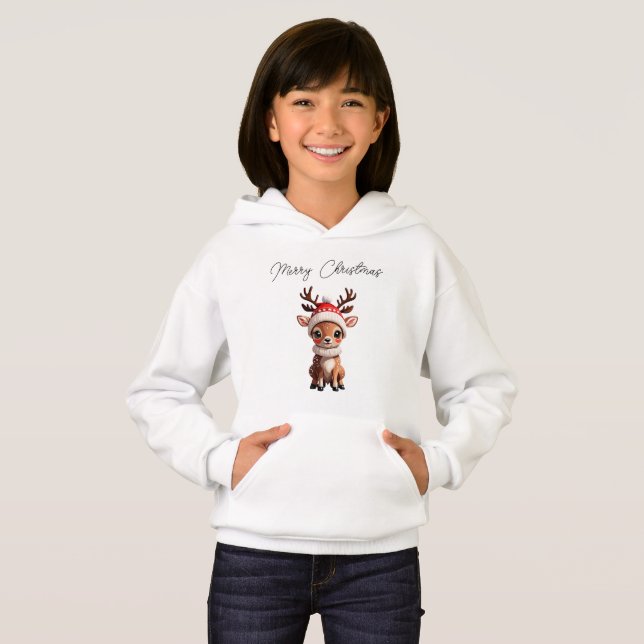 God jul, Cute Tecknad of Animal - Hjort T Shirt (Hel framsida)