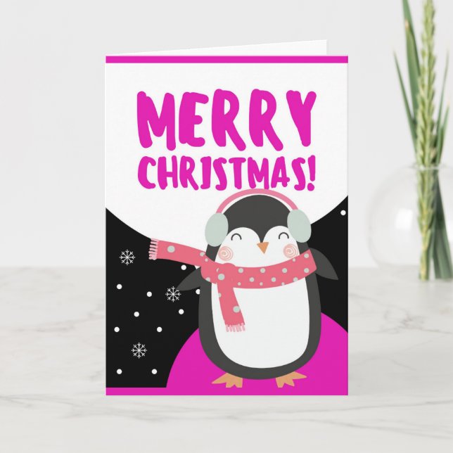 God jul Cute Tecknad Penguin Helgkort (Framsida)