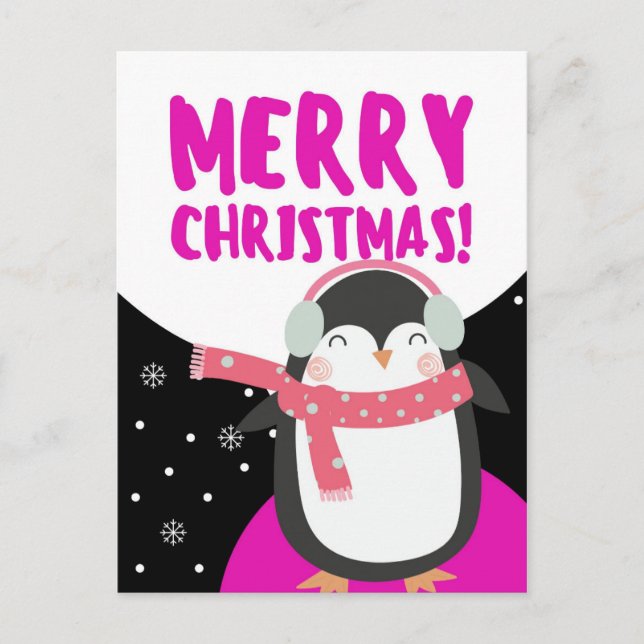 God jul Cute Tecknad Penguin Vykort (Framsida)