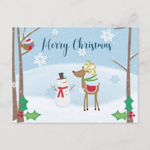 God jul Cute Tecknad Snögubbe Reindeer Vykort