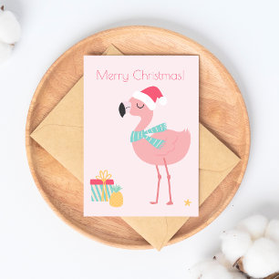 God jul! Cute Tropical Santa Flamingo Helg Vykort