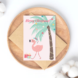God jul! Cute Tropical Santa Flamingo Helg Vykort